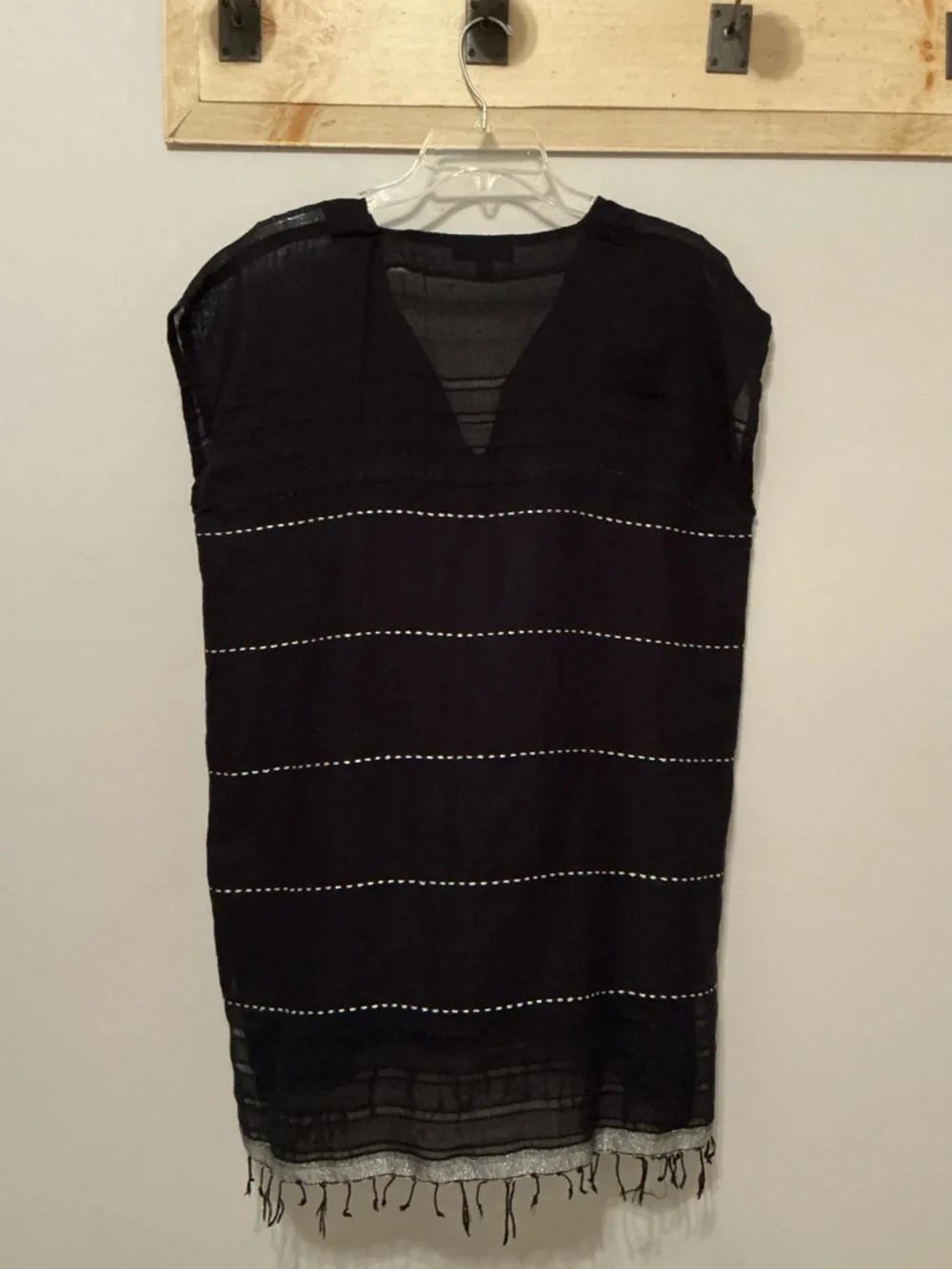 Lemlem Tikuri Tunic Swim Coverup Dress, Black, Silver Thread & Fringe Hem, Small - Picture 7 of 14